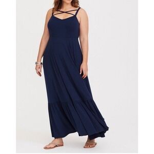 NWTTorrid Womens Jersey Strappy Maxi Dress 2X Tiered Romantic Boho Feminine Blue